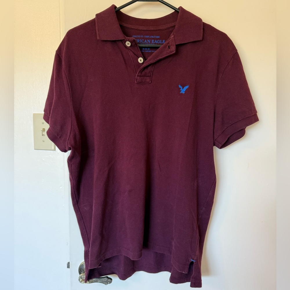 American Eagle Outfitters Men's Burgundy Polo Shirt